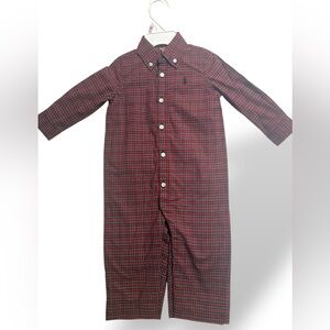 Ralph Lauren Baby Boy 9 Months Red Black Plaid Romper Jumpsuit ‎ Christmas’s